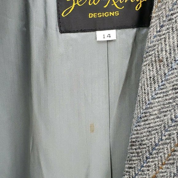 VTG Blue & Gray Herringbone Tweed Wool Blazer Winter Jacket Zero King Women's 14 - Picture 6 of 7